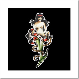Mermaid with Anchor Tattoo Design Posters and Art